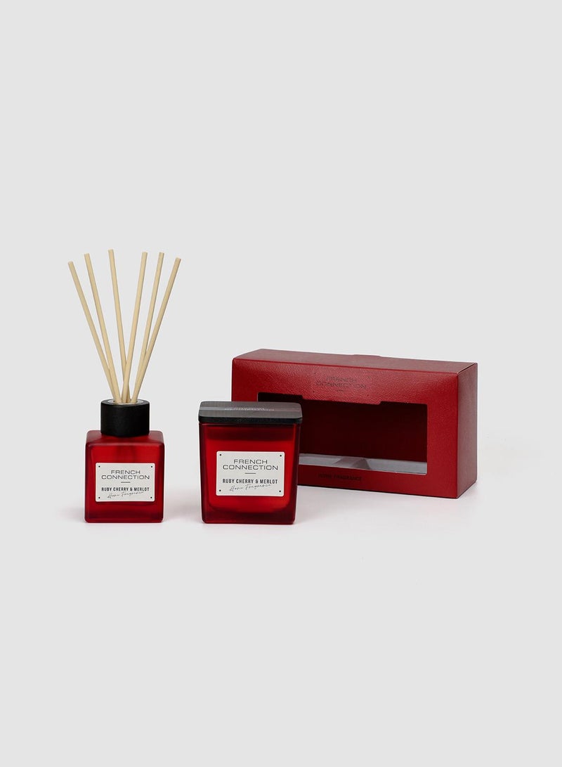 French Connection Square range Cherry & Merlot 200G Candle and 100ML Reed Diffuser Gift Set - Image 3