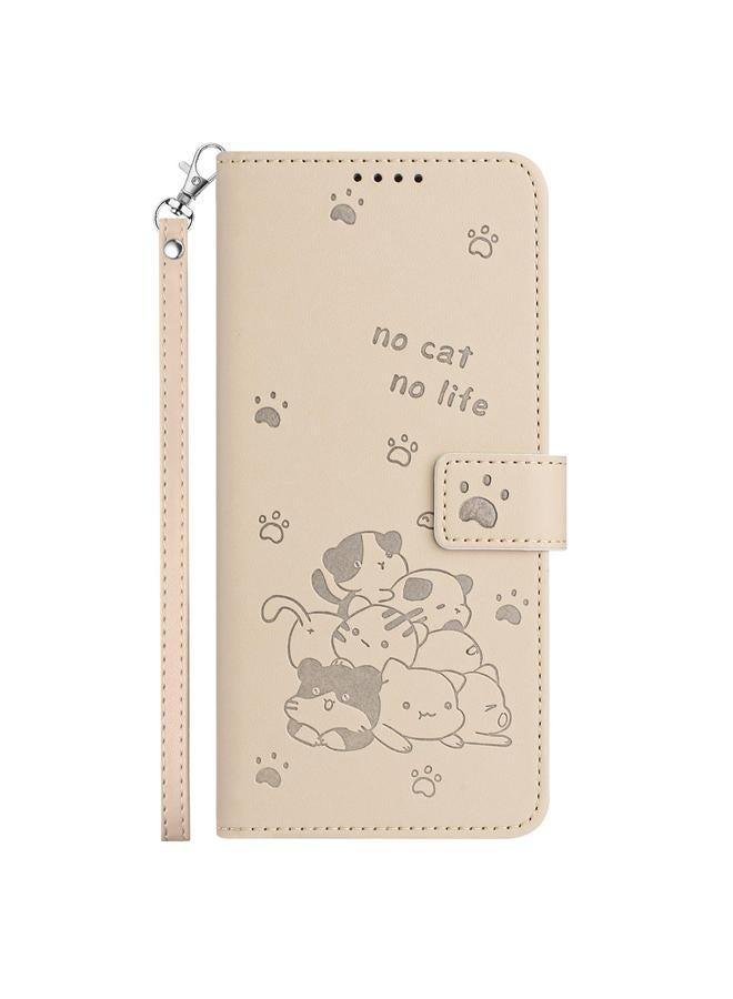 erorex Case For Sharp Aquos wish4 SH-52E Embossed Kitten Phone Leather Case with Lanyard - Image 2