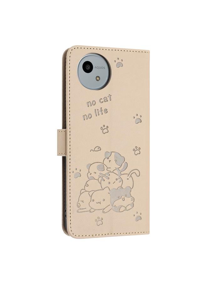 erorex Case For Sharp Aquos wish4 SH-52E Embossed Kitten Phone Leather Case with Lanyard - Image 3