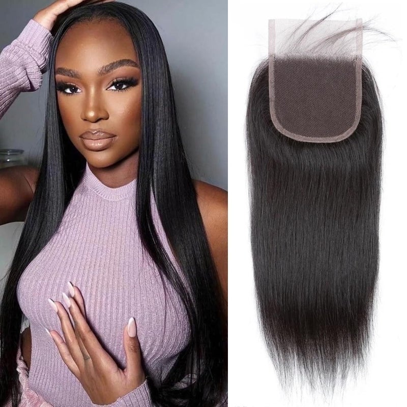 Selina Straight 4x4 HD Lace Closure Human Hair Brazilian Virgin Hair Free Part Natural Black Color 14 Inch