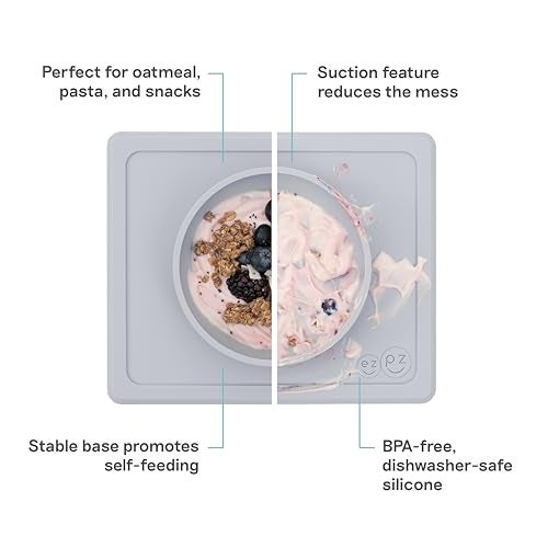 ezpz Mini Bowl (Pewter) - 12 Months+ - 100% Silicone Suction Placemat + Bowl for Toddlers - Comes with a Reusable Travel Bag - Image 2