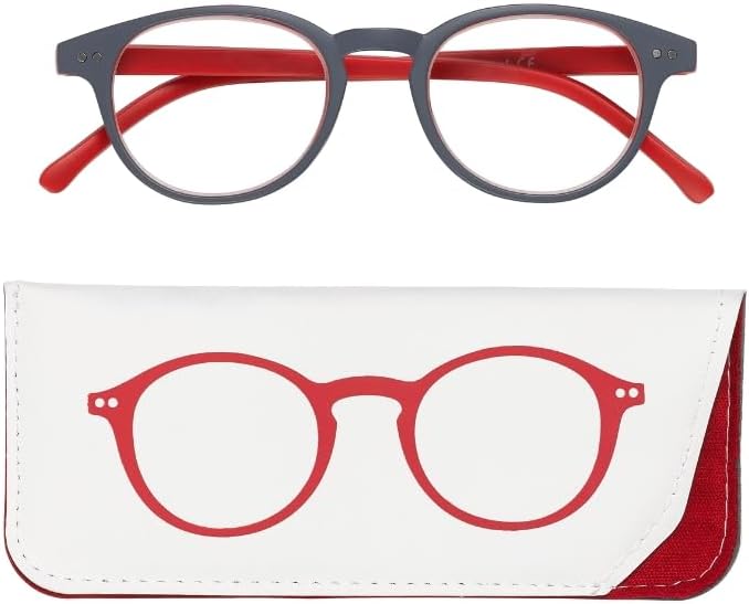 Manicare Reading Glasses For Men And Women Comfortable Lightweight With Strong Comfort Flex Hinges AntiGlare Lenses Matt Grey Rimmed Frames With Red Arms With Glasses Pouch 1 Strength - Image 1