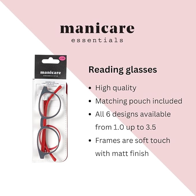 Manicare Reading Glasses For Men And Women Comfortable Lightweight With Strong Comfort Flex Hinges AntiGlare Lenses Matt Grey Rimmed Frames With Red Arms With Glasses Pouch 1 Strength - Image 2