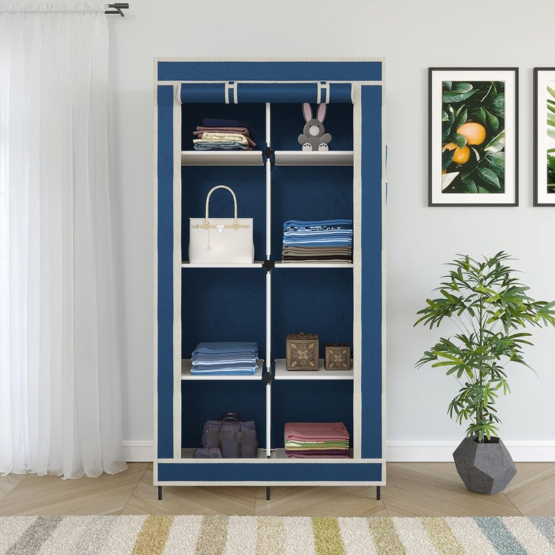 Whitecloud TRANSFORMING HOMES Whitecloud TRANSFORMING HOMES Collapsible Wardrobe Closet for Clothes Almira 8 Shelves 1 Side Pocket NonWoven Fabric 76x38x145cm 77002 Blue  - Image 2