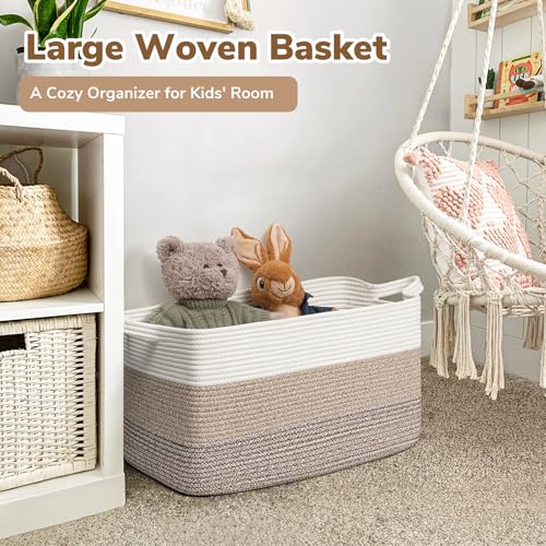 Goodpick Large Woven Storage Basket, 21.6" x 14.9" x 11.8" Rectangle Rope Baskets for Toy Storage, Blanket Basket for Living Room, Bedroom, Light Brown - Image 2
