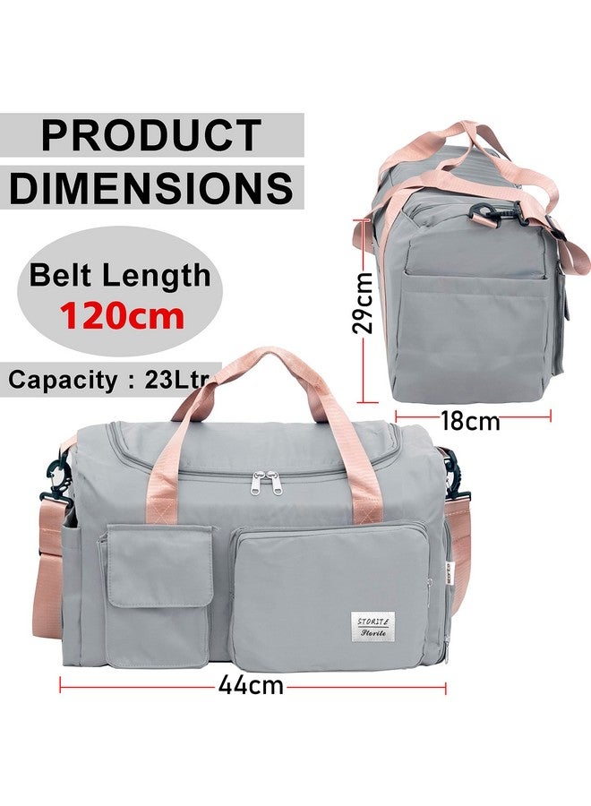 ستوريت حقيبة سفر رياضية مستوردة من النايلون من Storite مقاس 44 سم وحقيبة كتف للصالة الرياضية للنساء مع جيب مبلل وحجرة للأحذية وحقيبة سفر للعطلات الأسبوعية (رمادي، 44 × 18 × 29 سم) - Image 2