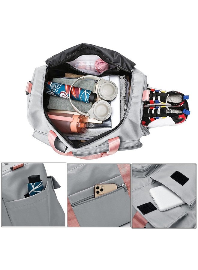 ستوريت حقيبة سفر رياضية مستوردة من النايلون من Storite مقاس 44 سم وحقيبة كتف للصالة الرياضية للنساء مع جيب مبلل وحجرة للأحذية وحقيبة سفر للعطلات الأسبوعية (رمادي، 44 × 18 × 29 سم) - Image 3