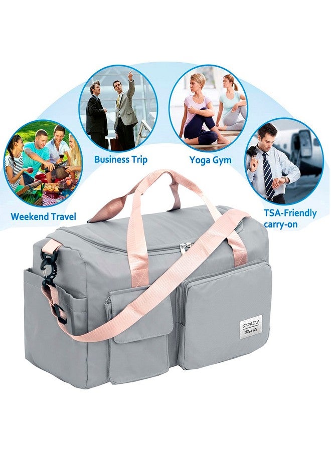 ستوريت حقيبة سفر رياضية مستوردة من النايلون من Storite مقاس 44 سم وحقيبة كتف للصالة الرياضية للنساء مع جيب مبلل وحجرة للأحذية وحقيبة سفر للعطلات الأسبوعية (رمادي، 44 × 18 × 29 سم) - Image 5