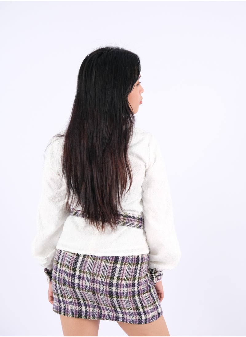ONLY - Women’s Tweed Belted Plaid Mini Dress in Spring Tweed - Image 1