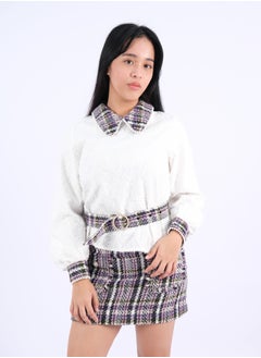 Women’s Tweed Belted Plaid Mini Dress in Spring Tweed