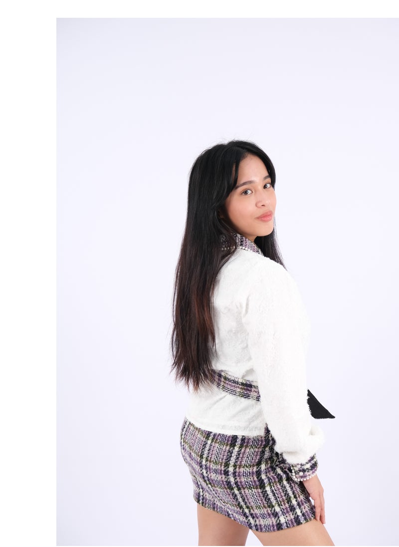 ONLY - Women’s Tweed Belted Plaid Mini Dress in Spring Tweed - Image 1