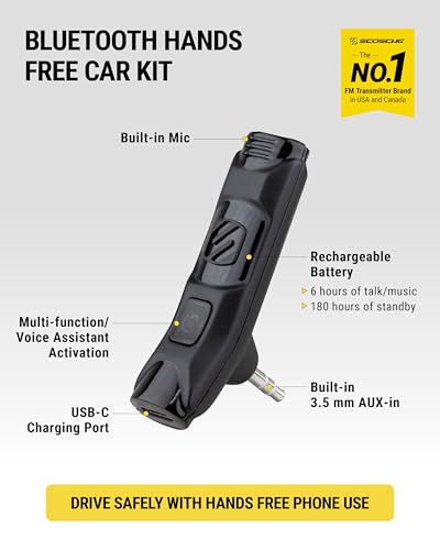 Scosche مجموعة الصوت بدون استخدام اليدين Scosche BTAXS2، جهاز استقبال بلوتوث لراديو السيارة مع إلغاء الضوضاء وحامل إعادة التمركز، محول بلوتوث 3.5 مم لإدخال AUX لراديو السيارة متوافق مع سيري/مساعد جوجل - Image 2
