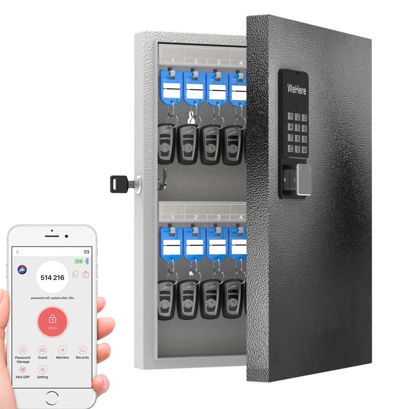 DiDiHere 32 Key Lock Box Wall Mount Smart Key Cabinet One Time PasswordAPP BluetoothFixedWiFi RemoteKey Unlock Key Management for ValetsRealtorsOfficeHotel 