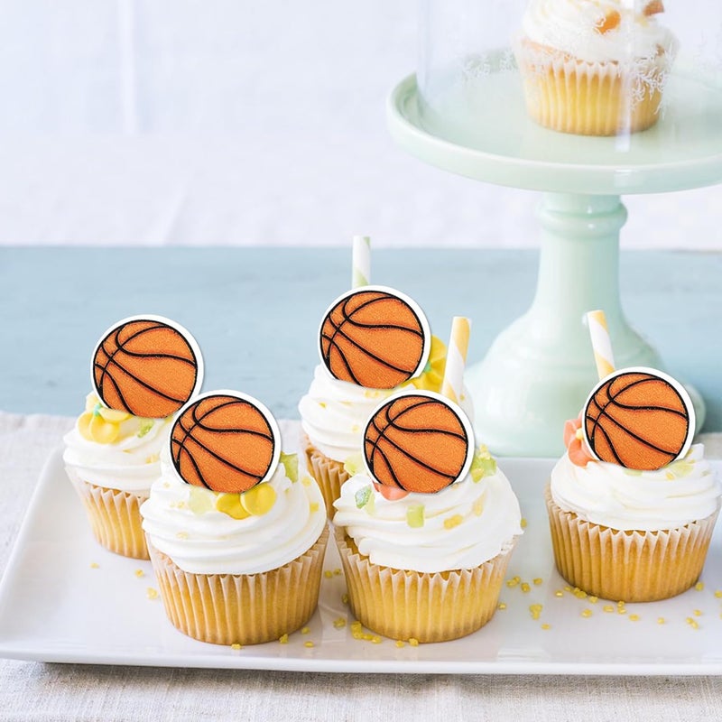 Rsstarxi 48 Pack Edible Basketball Cupcake Toppers for Sports Theme Parties - Image 3