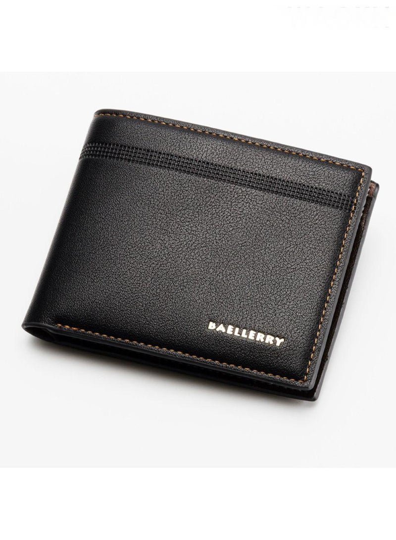 بايلليري محفظة رجالية، محفظة متعددة الفتحات ذات سعة كبيرة وعالية الجودة، للأعمال والترفيه، مصنوعة من الجلد القصير، تصميم أنيق وبسيط وجوي، محفظة مريحة وصغيرة بيد واحدة، لون أسود. - Image 1