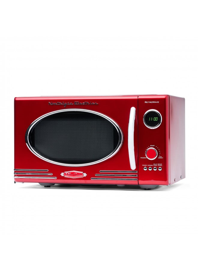 Nostalgia Retro Countertop Microwave Oven - Large 800-Watt - 0.9 cu ft - 12 Pre-Programmed Cooking Settings - Digital Clock - Kitchen Appliances - Metallic Red - Image 1