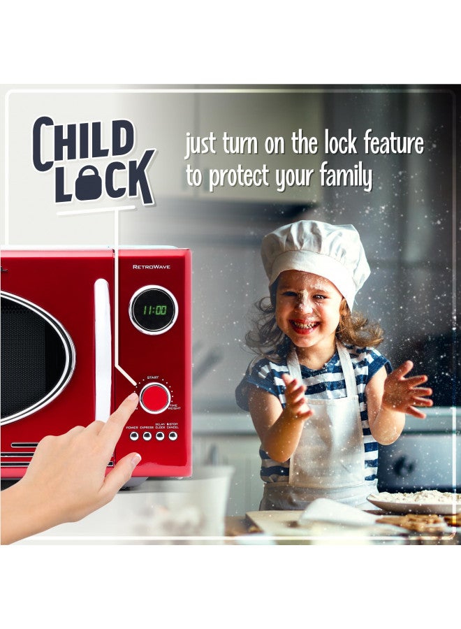 Nostalgia Retro Countertop Microwave Oven - Large 800-Watt - 0.9 cu ft - 12 Pre-Programmed Cooking Settings - Digital Clock - Kitchen Appliances - Metallic Red - Image 4