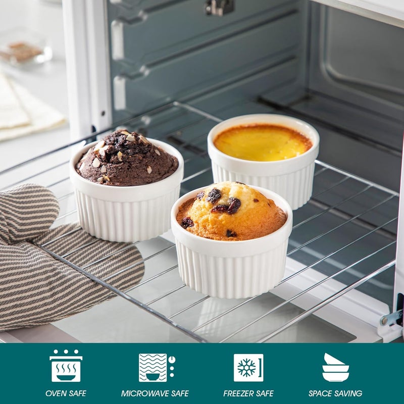 vancasso RAMEKINS 6 oz Soufflé Moulds Set of 6, Creme Brulee Bowls, Oven Safe, Porcelain Soufflés with Lid, Small Ceramic Bowls, Mini Casserole Dishes for Baking, White - Image 4