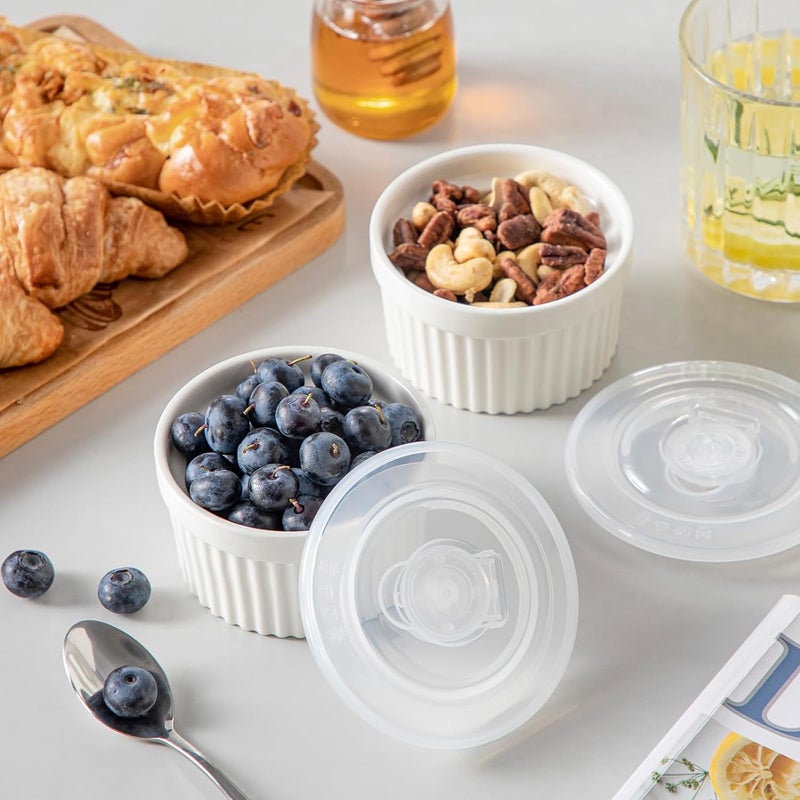 vancasso RAMEKINS 6 oz Soufflé Moulds Set of 6, Creme Brulee Bowls, Oven Safe, Porcelain Soufflés with Lid, Small Ceramic Bowls, Mini Casserole Dishes for Baking, White - Image 5