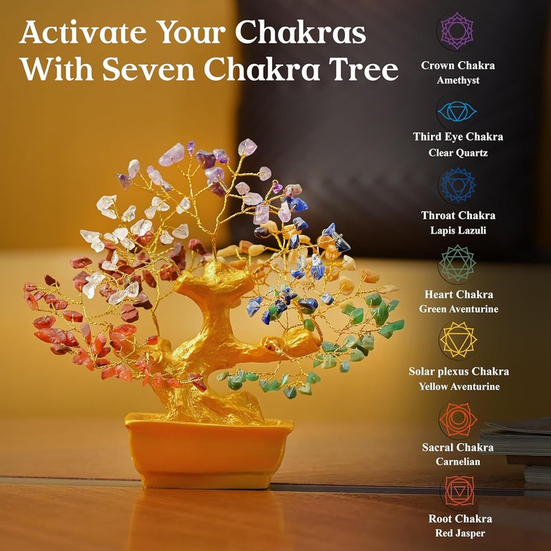 Crocon 7 Chakra Tree of Life Bonsai – Showpiece for Home Decor Living Room | House Warming Gifts for Couple | Birthday Gift for Friend, Girlfriend, Husband | Gift for Men - Image 3