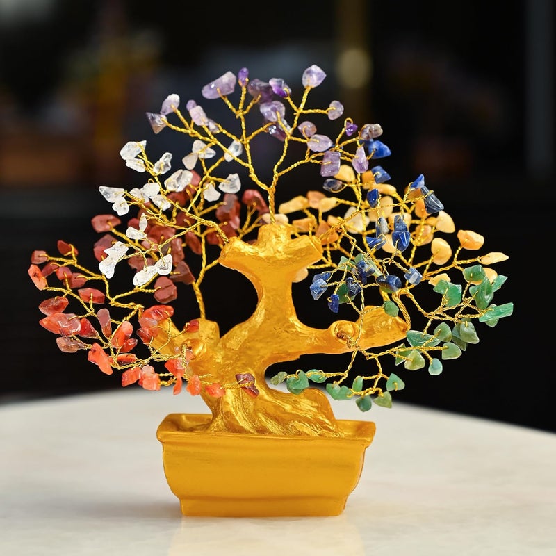 Crocon 7 Chakra Tree of Life Bonsai – Showpiece for Home Decor Living Room | House Warming Gifts for Couple | Birthday Gift for Friend, Girlfriend, Husband | Gift for Men - Image 1