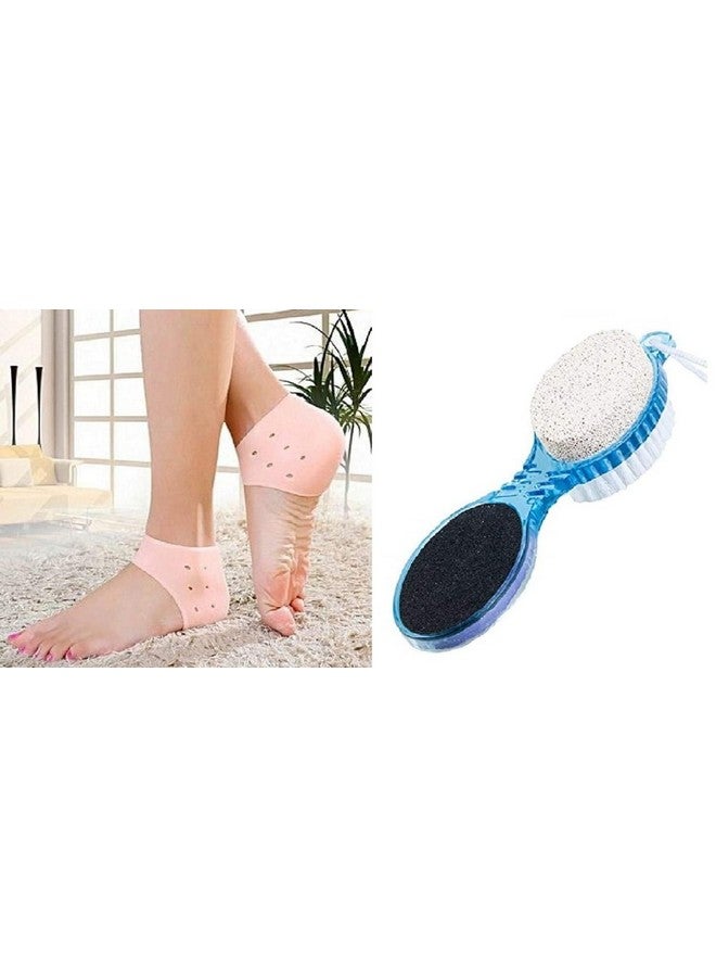 DIGSMORDEN 4 In 1 Foot Pedicure Brush With 2 Pcs BATHING Loofah, Pumice Stone, Scrubber & File For Soft Care Multi Use Manicure Paddle Brush Kit Tool, Cleanse (Design_03) - Image 1