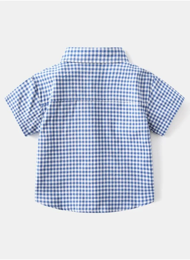 YUNIQEE Blue Collared Short Sleeve Checkered Shirt