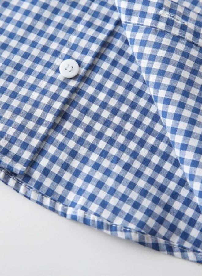 يونيكي Blue Collared Short Sleeve Checkered Shirt