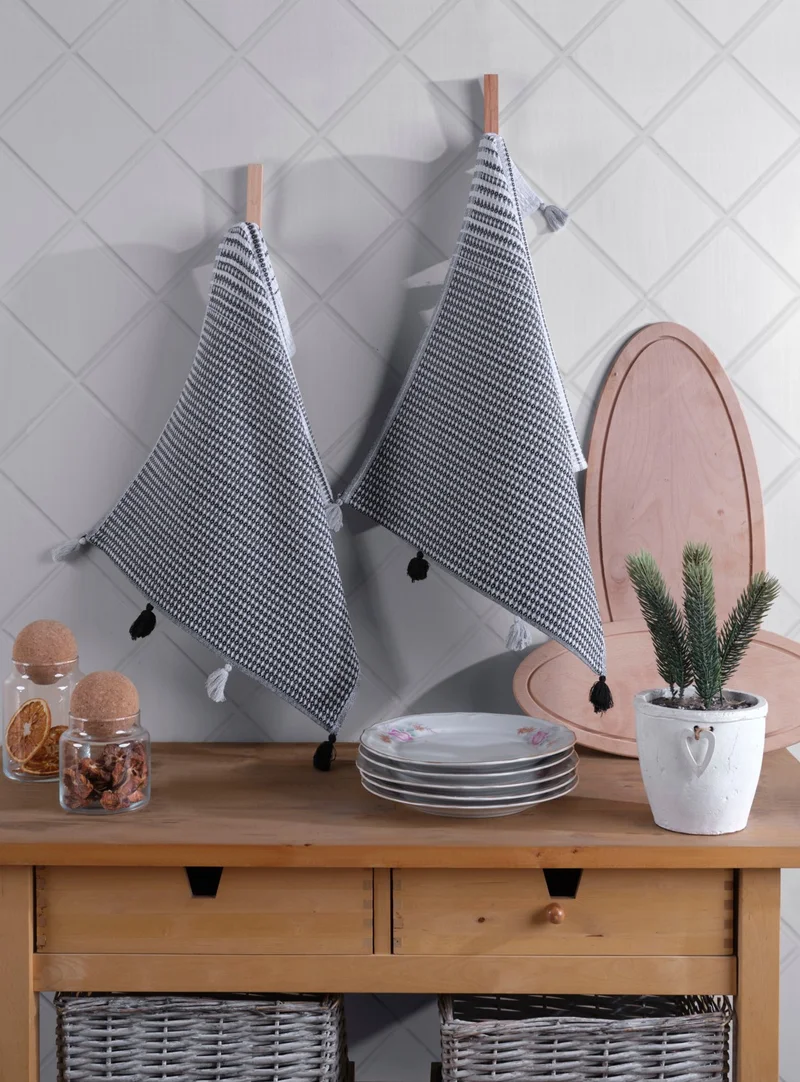Lux Touch Eva Pompom Set of 2 Black Kitchen Towels 40 x 60 cm Tea Towel Set Cotton