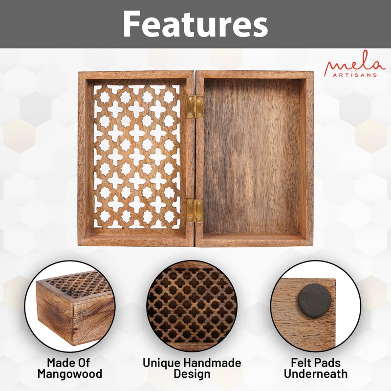Mela Artisans Wooden Keepsake Box | Medium Burnt Mango Wood Memory & Photo Storage Box with Hinged Lid | Decorative Storage Box | Large | 9x6x3.5 Inch - Image 4