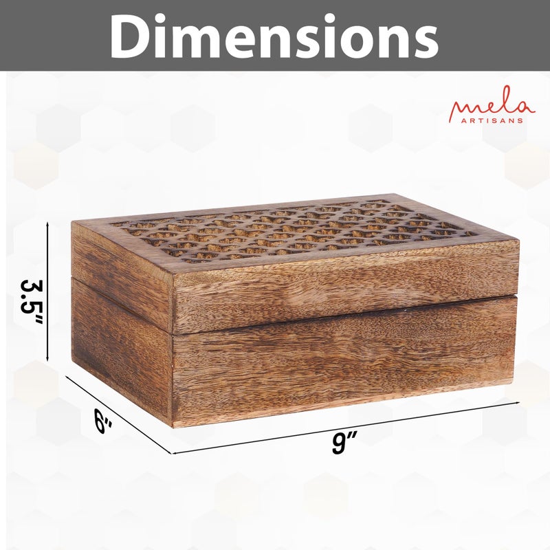 Mela Artisans Wooden Keepsake Box | Medium Burnt Mango Wood Memory & Photo Storage Box with Hinged Lid | Decorative Storage Box | Large | 9x6x3.5 Inch - Image 3