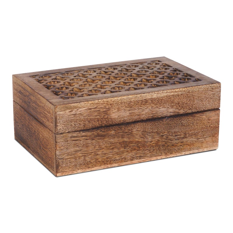 Mela Artisans Wooden Keepsake Box | Medium Burnt Mango Wood Memory & Photo Storage Box with Hinged Lid | Decorative Storage Box | Large | 9x6x3.5 Inch - Image 2