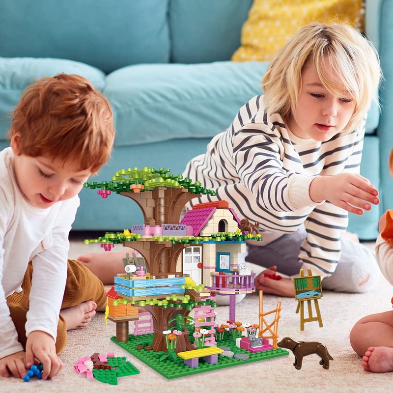 HOGOKIDS Tree House Building Set with LED Light - 613PCS Forest Girl House Building Block Toy with Fountain Animals, Birthday Gifts for Girls Boys Kids Ages 6-12+ Years - Image 2