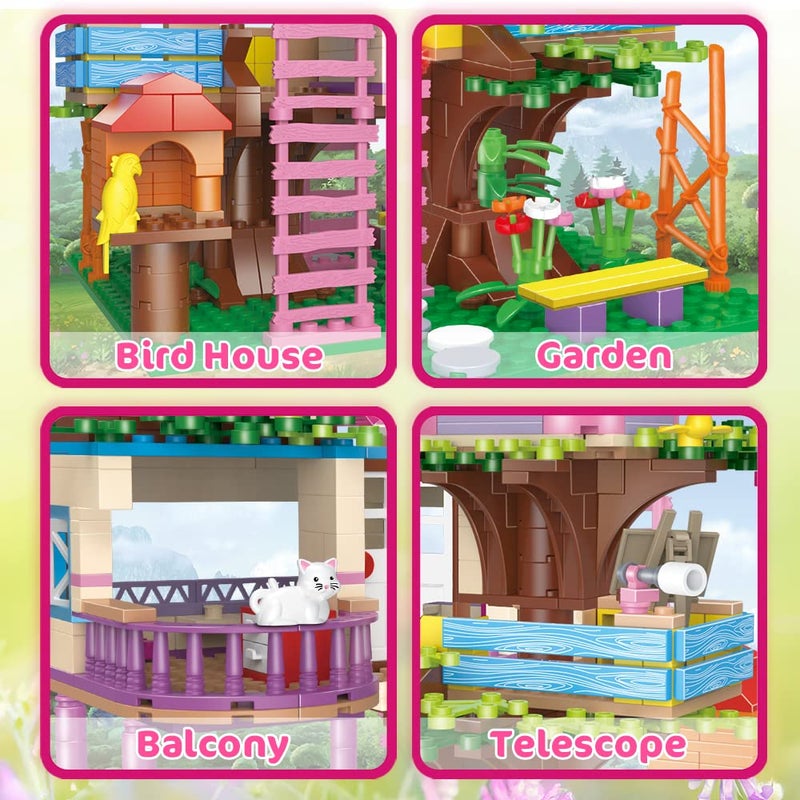 HOGOKIDS Tree House Building Set with LED Light - 613PCS Forest Girl House Building Block Toy with Fountain Animals, Birthday Gifts for Girls Boys Kids Ages 6-12+ Years - Image 3