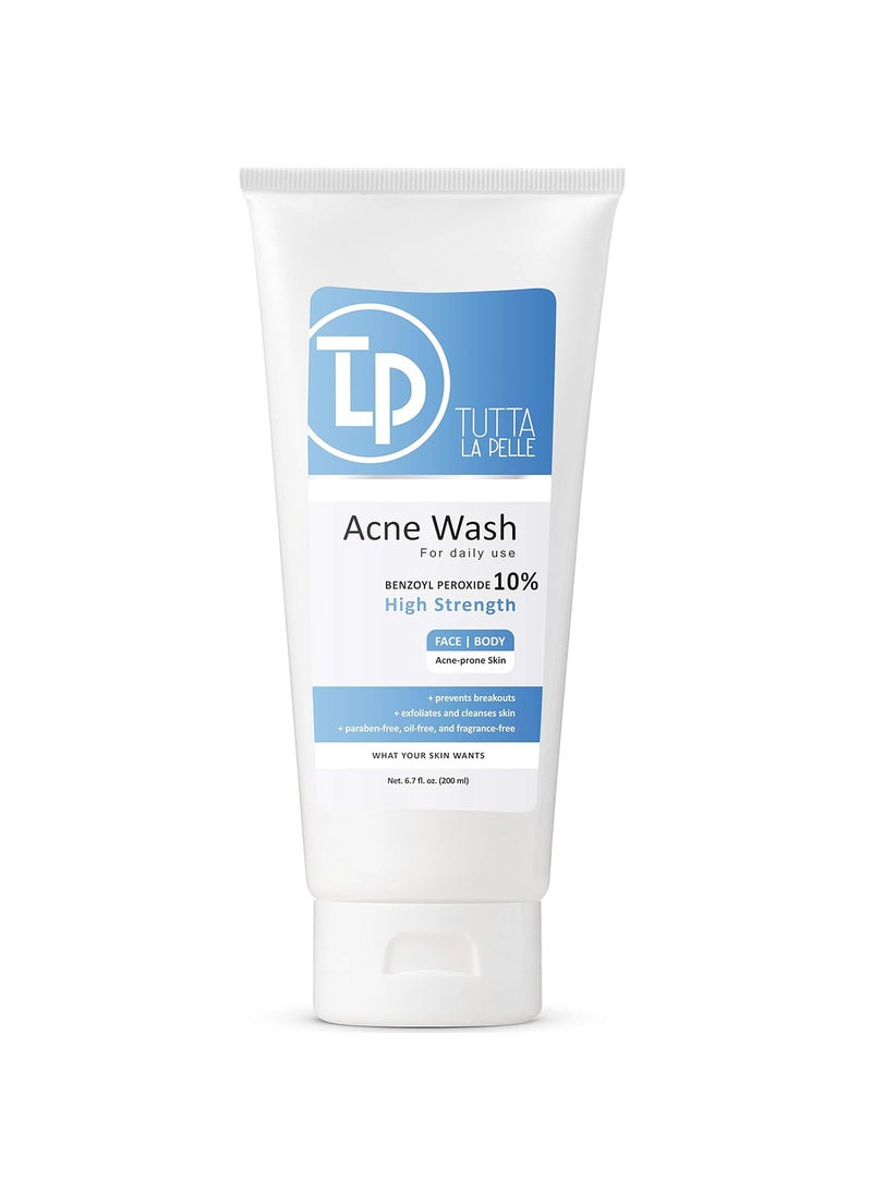 tutta la pelle - Benzoyl Peroxide Body Wash 10% - Acne Face Wash & Acne Body Wash - Butt Acne Treatment & Back Acne Treatment - Highest Grade Medical Facial Cleanser, Maximum Strength Acne Wash 6.7 oz - Image 1
