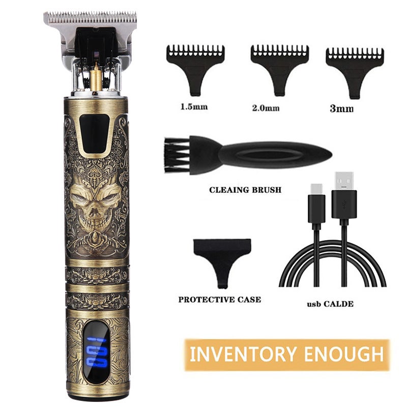 T9 Lcd Digital Display Electric Hair Clipper Shaving Oil Head Electric Clipper Carving Push White Hair Electric Clipper - Image 1