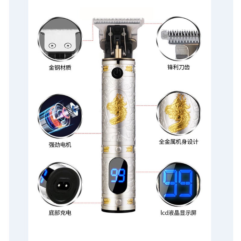 T9 Lcd Digital Display Electric Hair Clipper Shaving Oil Head Electric Clipper Carving Push White Hair Electric Clipper - Image 4
