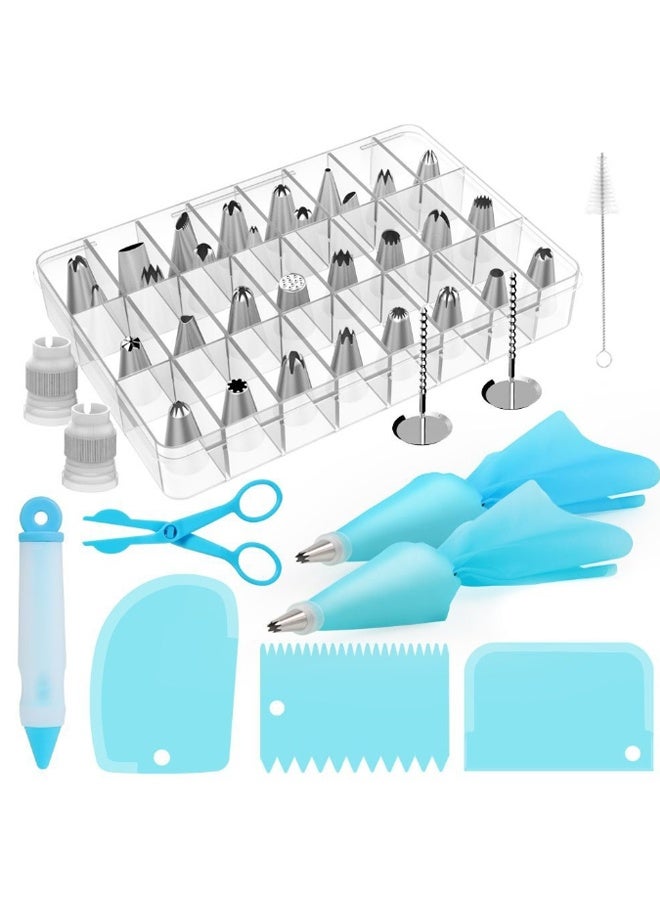 إيهوم 42 قطعة من أكياس وأطراف التزيين، طقم مستلزمات تزيين الكيك للخبز مع 30 طرف تزيين مرقّمة، 2 كيس معجنات قابل لإعادة الاستخدام، صندوق تخزين سهل الحمل وأدوات خبز أخرى - Image 1