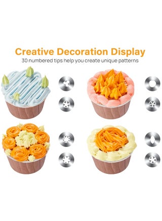 42pcs Piping Bags and Tips Set, Cake Decorating Supplies Kits for Baking with 30 Numbered Frosting Icing Tips, 2 Reusable Pastry Bags, Easy Carry Storage Box and Other Baking Tools - view 3