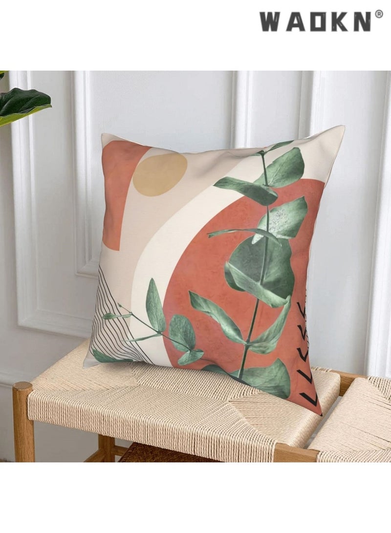 WAOKN Throw Pillow Case, Boho Throw Pillow Covers Set of 4, 18x18 Inch Double Sided Print Abstract Geometric Leaves Pillow Cover, Square Cushion Case for Sofa Couch Chair Farmhouse Home Decor - Image 3