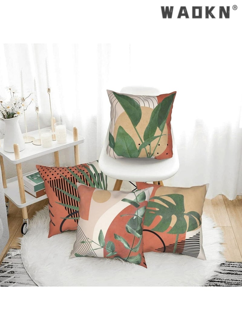 WAOKN Throw Pillow Case, Boho Throw Pillow Covers Set of 4, 18x18 Inch Double Sided Print Abstract Geometric Leaves Pillow Cover, Square Cushion Case for Sofa Couch Chair Farmhouse Home Decor - Image 2