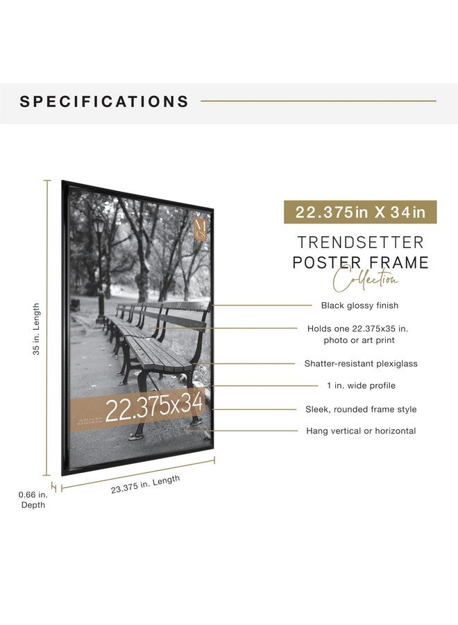 MCS Trendsetter 22.75x34 Poster Frame Black High-Gloss, Vertical & Horizontal Wall Hanging Large Picture Frame for Photos, Posters & Art Prints (1-Pack) - Image 3