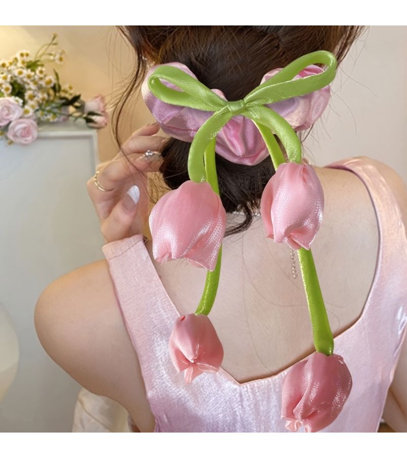 Beige 12 Pieces Double Headed Tulip Ribbon Bow For Hair Accessories Home Cake Decoration Gift Wrapping Party Scene Layout - Image 4