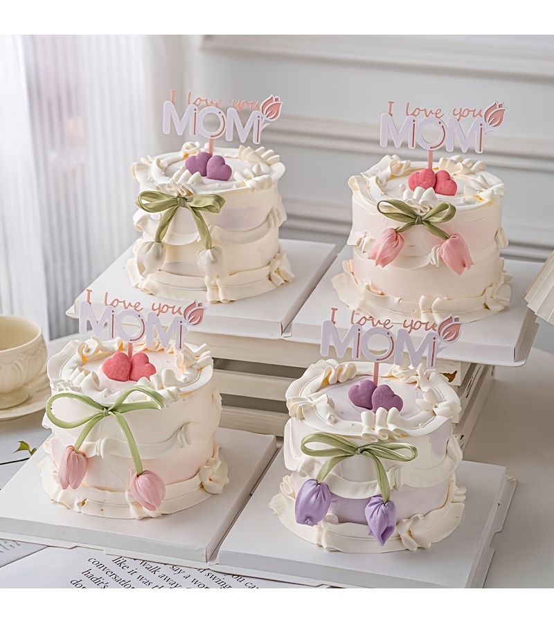 Beige 12 Pieces Double Headed Tulip Ribbon Bow For Hair Accessories Home Cake Decoration Gift Wrapping Party Scene Layout - Image 5