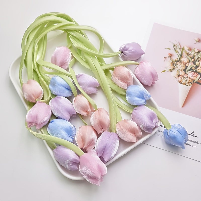 Beige 12 Pieces Double Headed Tulip Ribbon Bow For Hair Accessories Home Cake Decoration Gift Wrapping Party Scene Layout - Image 1