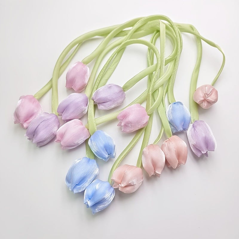 Beige 12 Pieces Double Headed Tulip Ribbon Bow For Hair Accessories Home Cake Decoration Gift Wrapping Party Scene Layout - Image 2