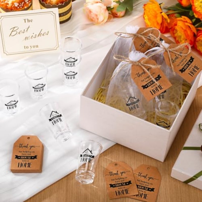 Sets Return Gifts for Housewarming, Sweet Home Acrylic Shot Glasses with Thank You Cards and White Orza Bags House Warming Decorations New Home Gift Housewarming Party Favor for Guests - Image 5