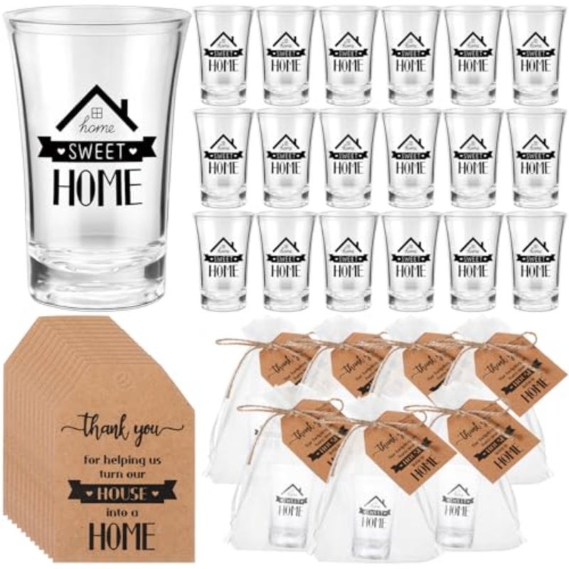 Sets Return Gifts for Housewarming, Sweet Home Acrylic Shot Glasses with Thank You Cards and White Orza Bags House Warming Decorations New Home Gift Housewarming Party Favor for Guests - Image 1