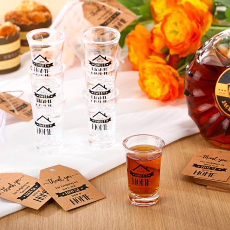 Sets Return Gifts for Housewarming, Sweet Home Acrylic Shot Glasses with Thank You Cards and White Orza Bags House Warming Decorations New Home Gift Housewarming Party Favor for Guests - Image 4