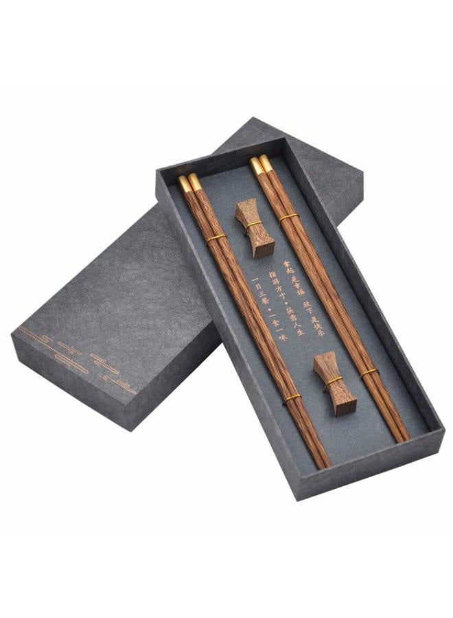 Kenpal Wooden Chopsticks Reusable with Case, Chinese Chopsticks Set with Holder 2 Pair (Wenge) - Image 1
